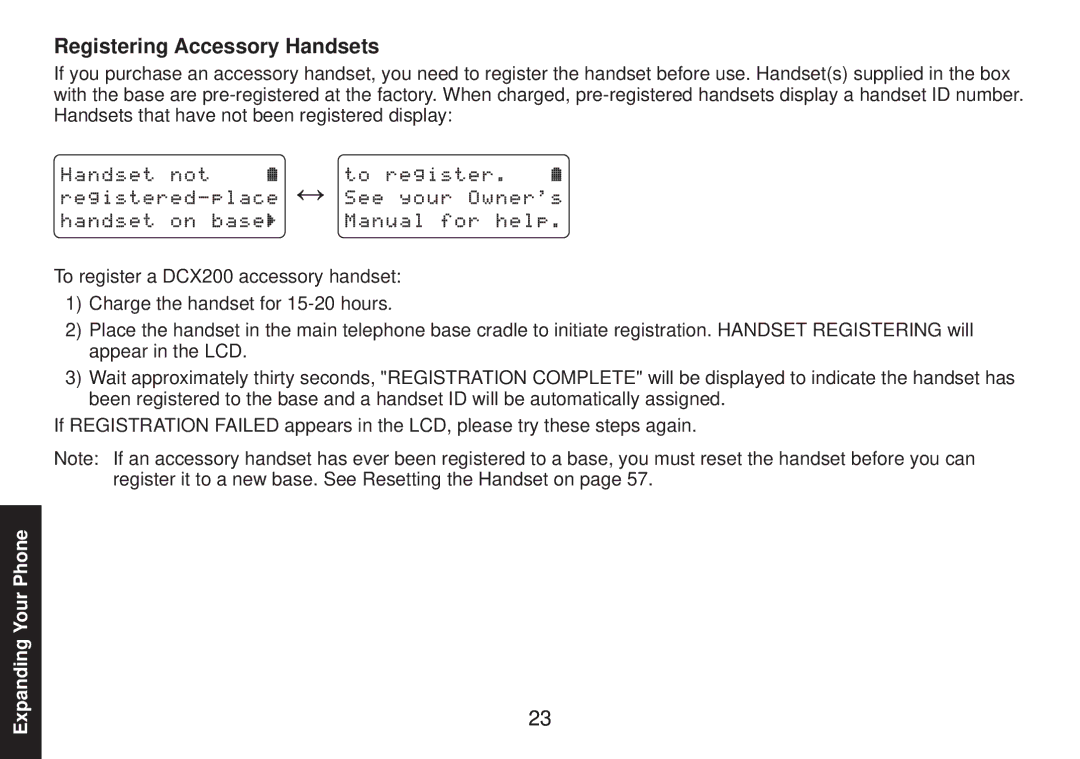 Uniden DECT2085 manual Registering Accessory Handsets 