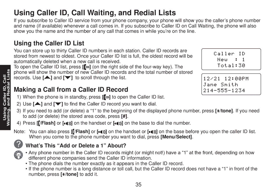 Uniden DECT2085 manual Using Caller ID, Call Waiting, and Redial Lists, Using the Caller ID List 