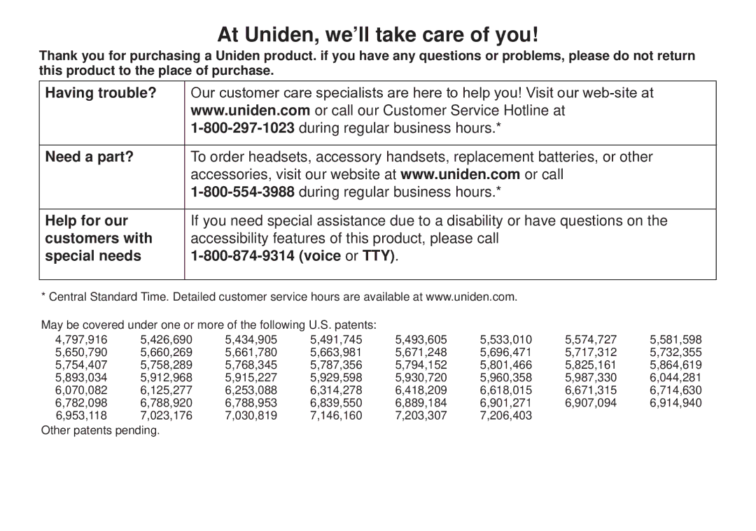 Uniden DECT2085 manual At Uniden, we’ll take care of you 