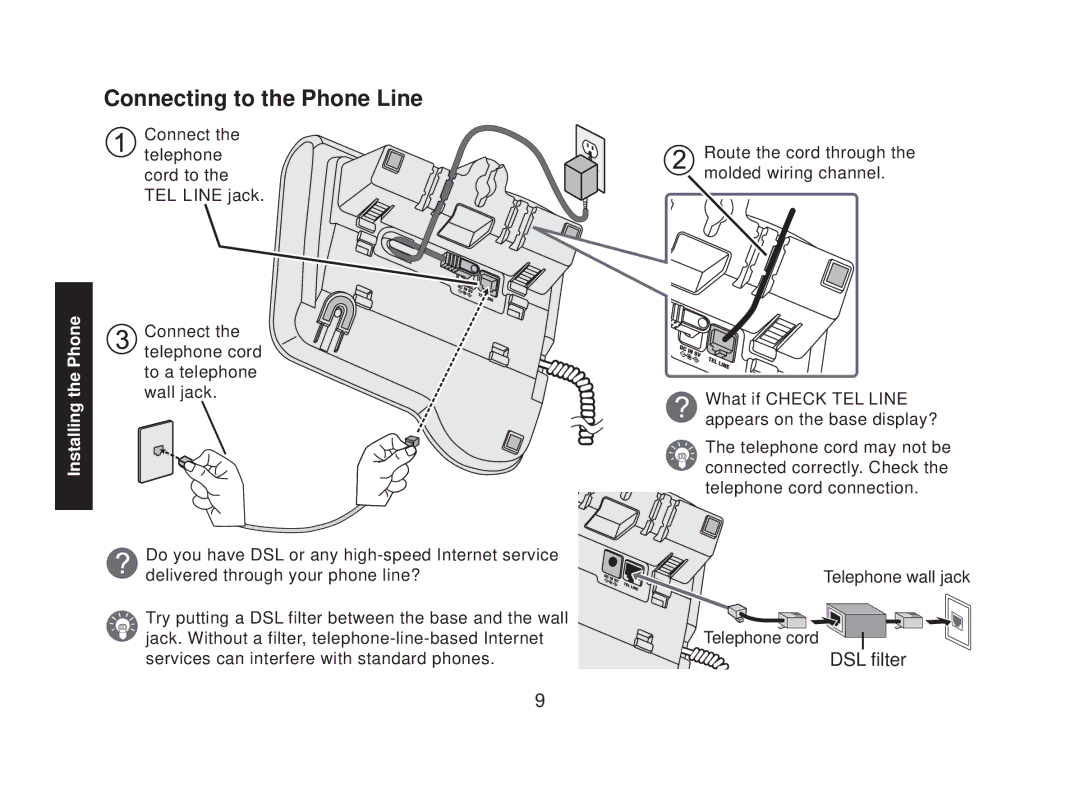 Uniden DECT2088 Series manual Connecting to the Phone Line, Installing 