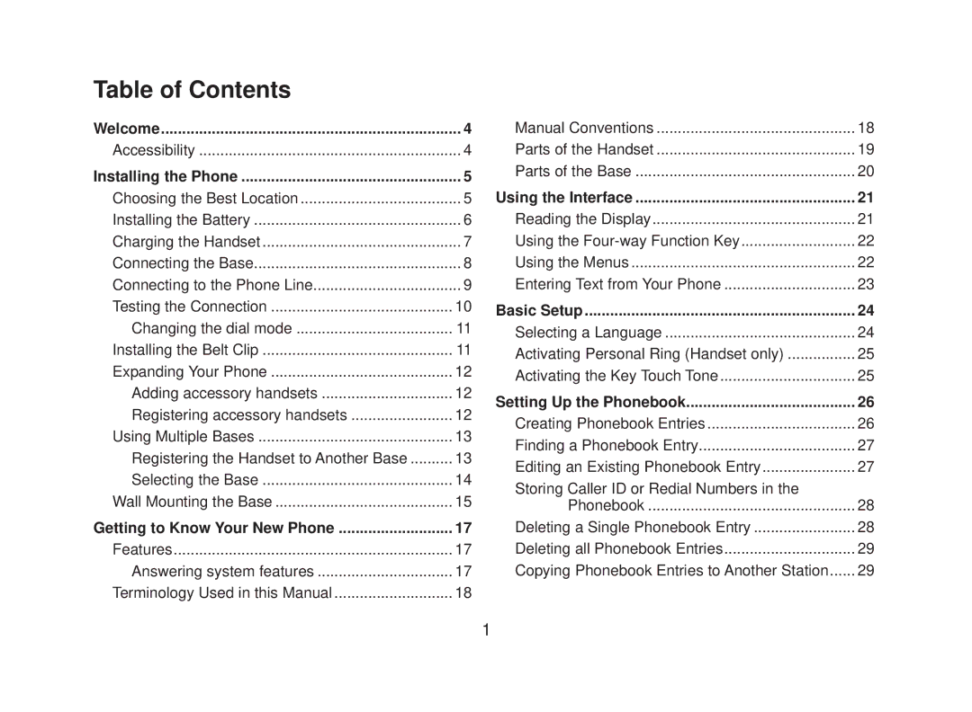 Uniden DECT2088 Series manual Table of Contents 