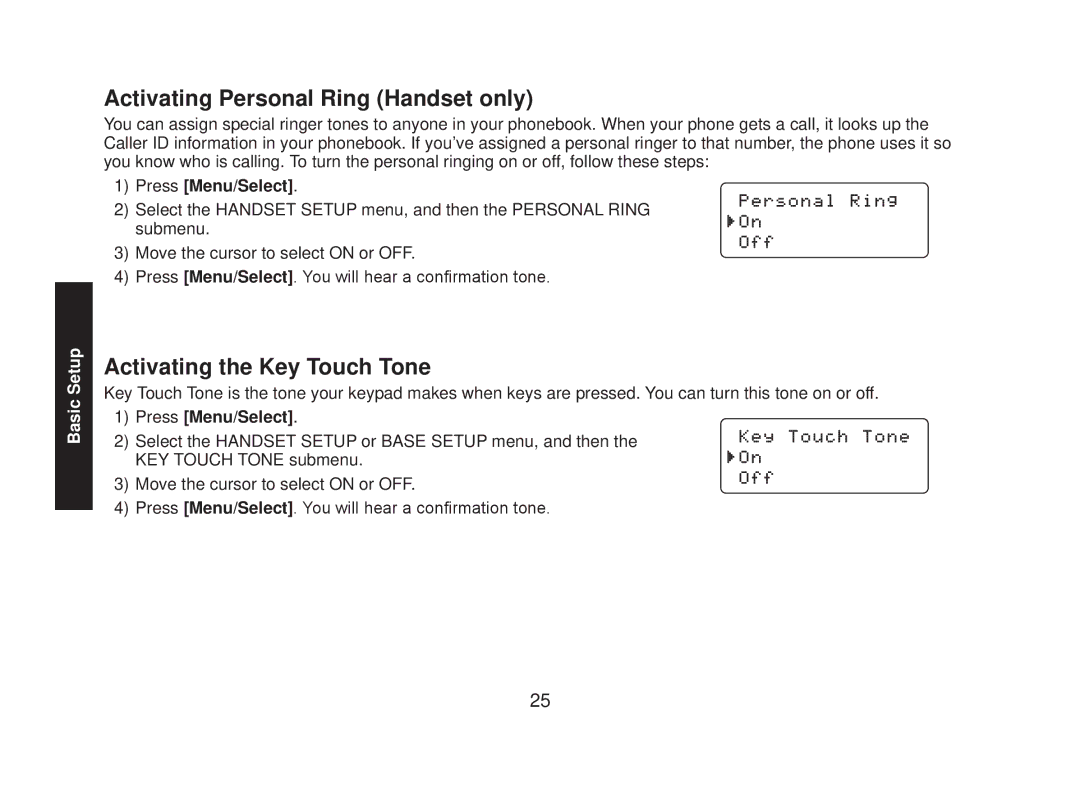 Uniden DECT2088 Series manual Activating Personal Ring Handset only, Activating the Key Touch Tone 