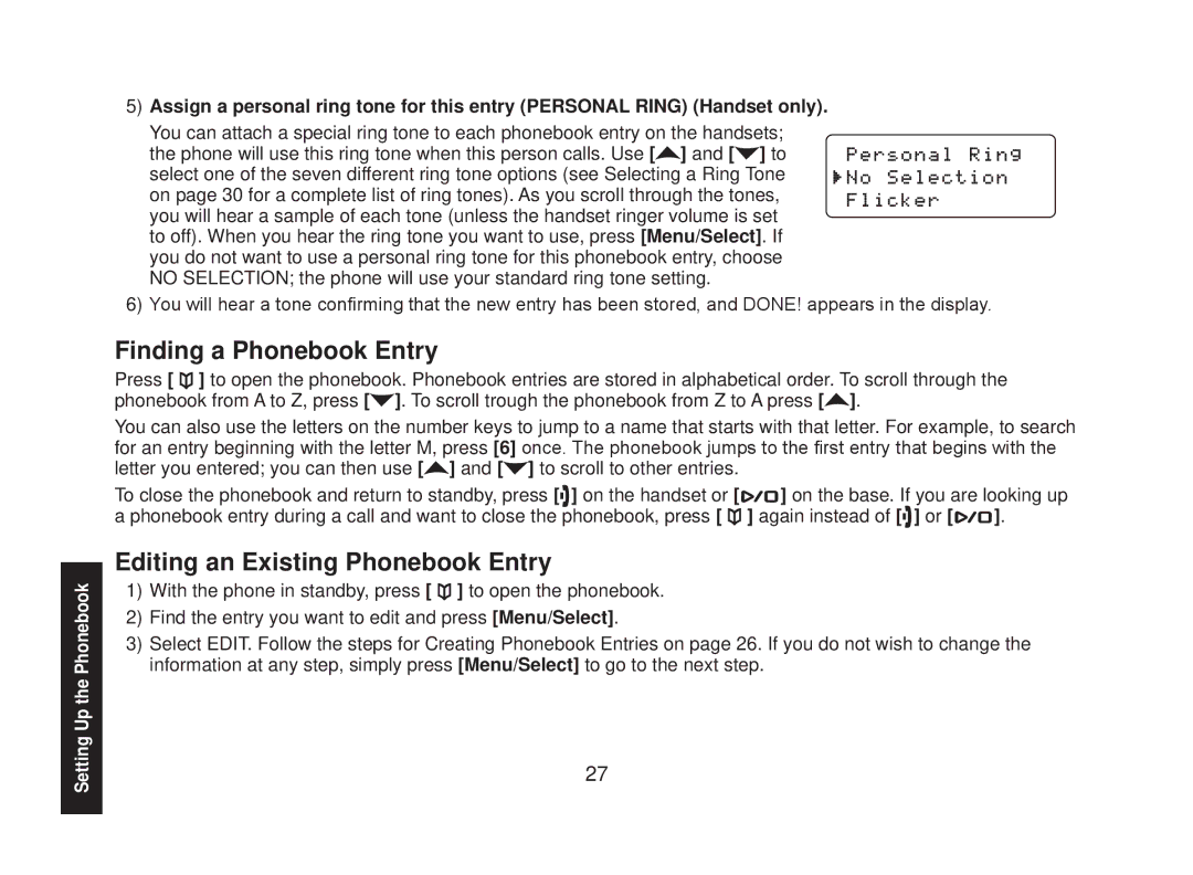 Uniden DECT2088 Series manual Finding a Phonebook Entry, Editing an Existing Phonebook Entry 