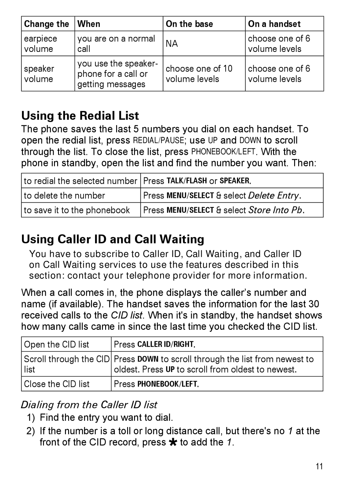 Uniden DECT2180 Series manual Using the Redial List, Using Caller ID and Call Waiting, Dialing from the Caller ID list 