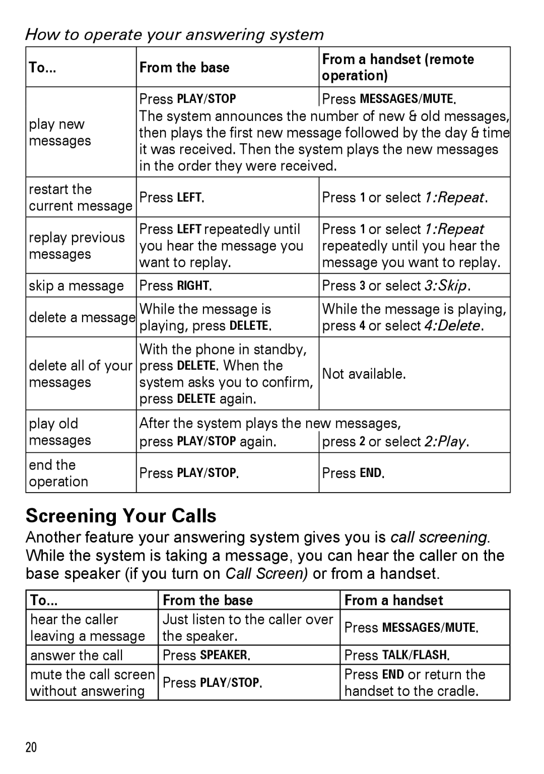 Uniden DECT2180 Series manual Screening Your Calls, How to operate your answering system 