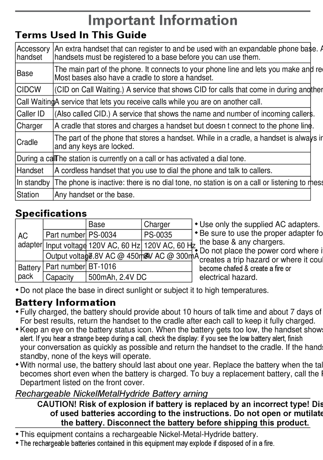 Uniden DECT2180 Series manual Important Information, Terms Used In This Guide 