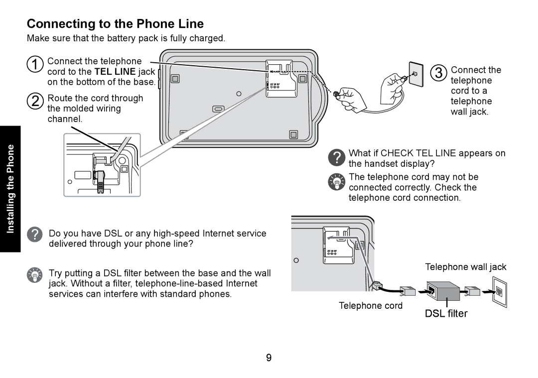 Uniden DECT3080 manual Connecting to the Phone Line 