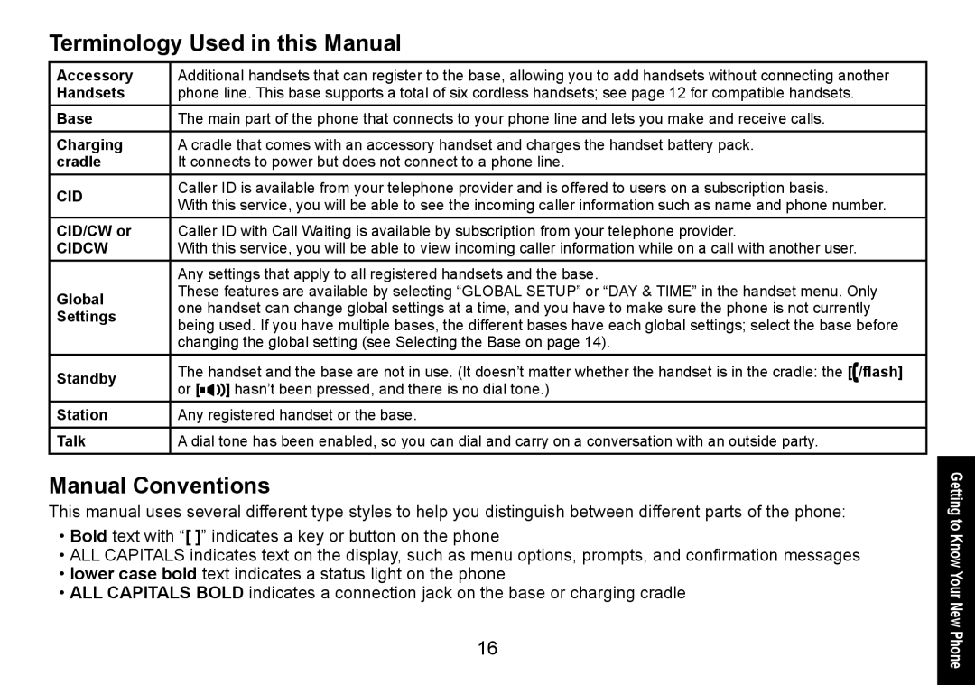 Uniden DECT3080 manual Terminology Used in this Manual, Manual Conventions 