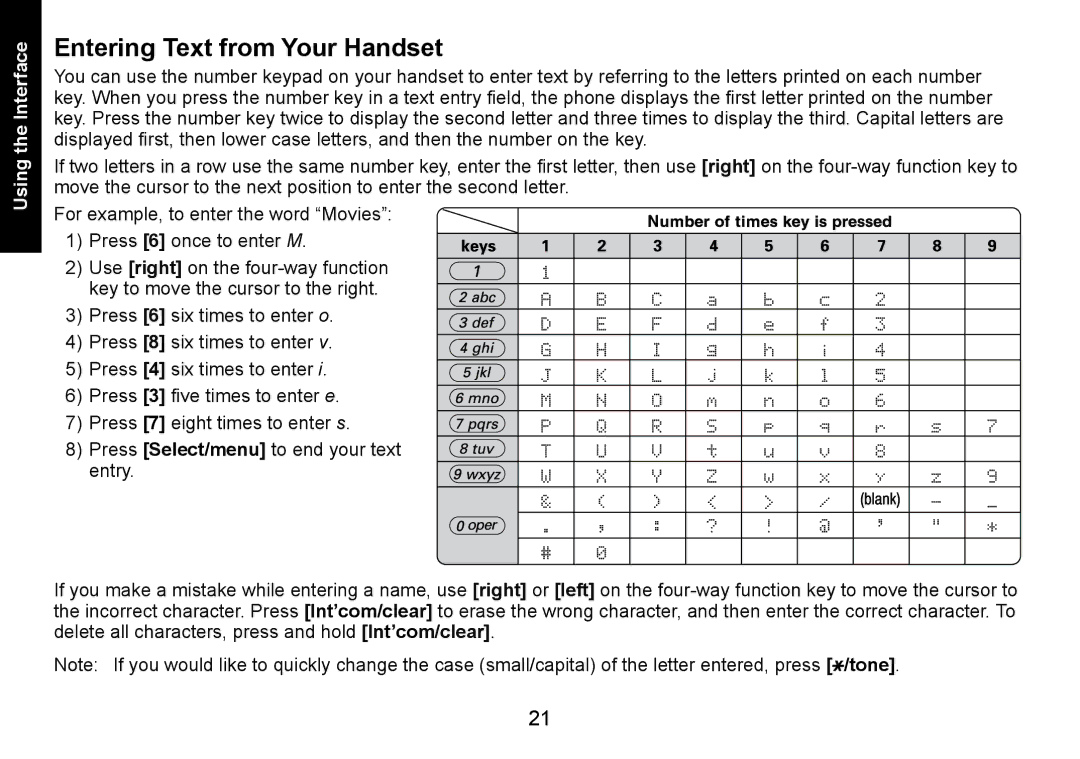 Uniden DECT3080 manual Entering Text from Your Handset 