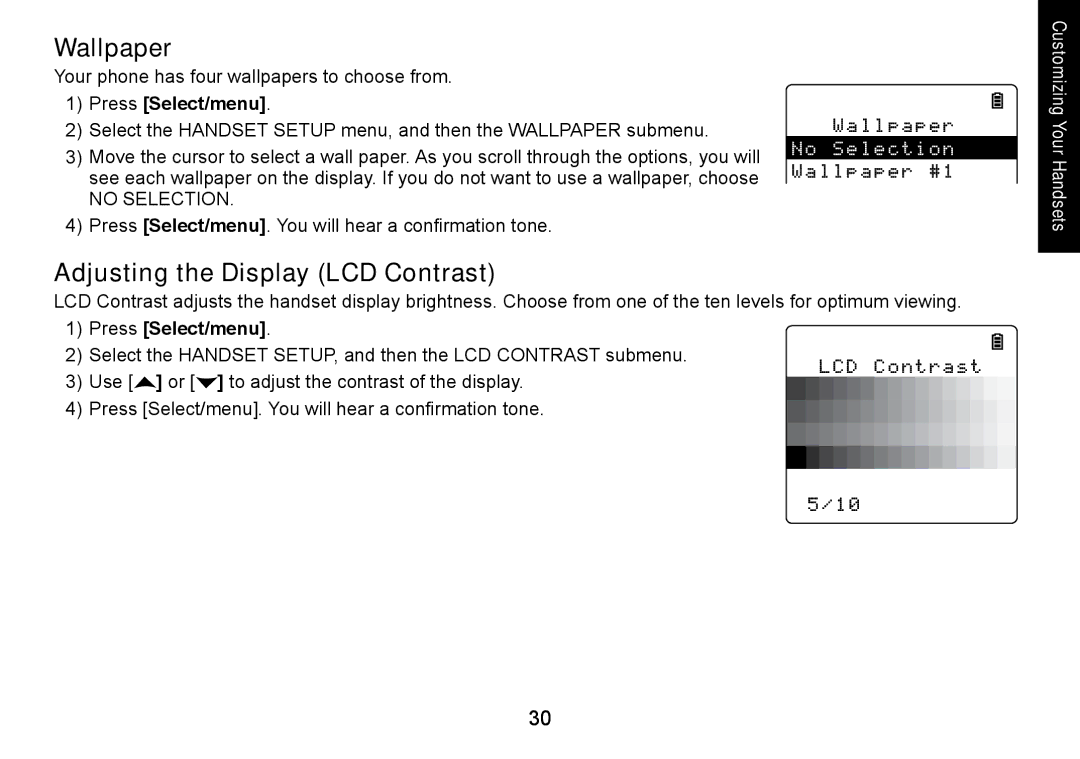 Uniden DECT3080 manual Wallpaper, Adjusting the Display LCD Contrast 