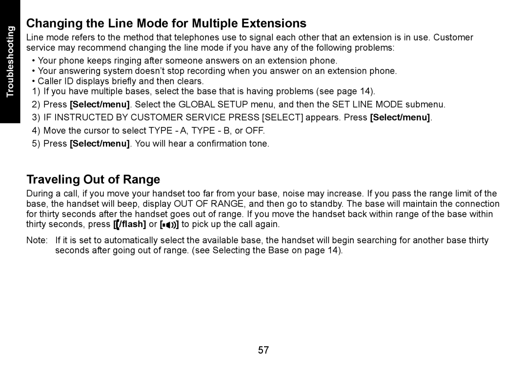 Uniden DECT3080 manual Changing the Line Mode for Multiple Extensions, Traveling Out of Range 