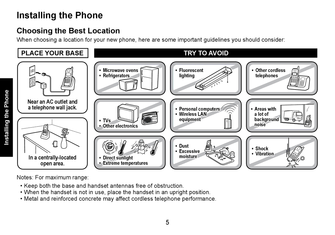 Uniden DECT3080 manual Installing the Phone, Choosing the Best Location 