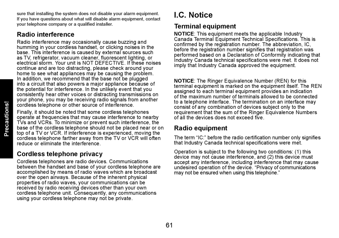 Uniden DECT3080 manual Radio interference, Cordless telephone privacy, Terminal equipment, Radio equipment 