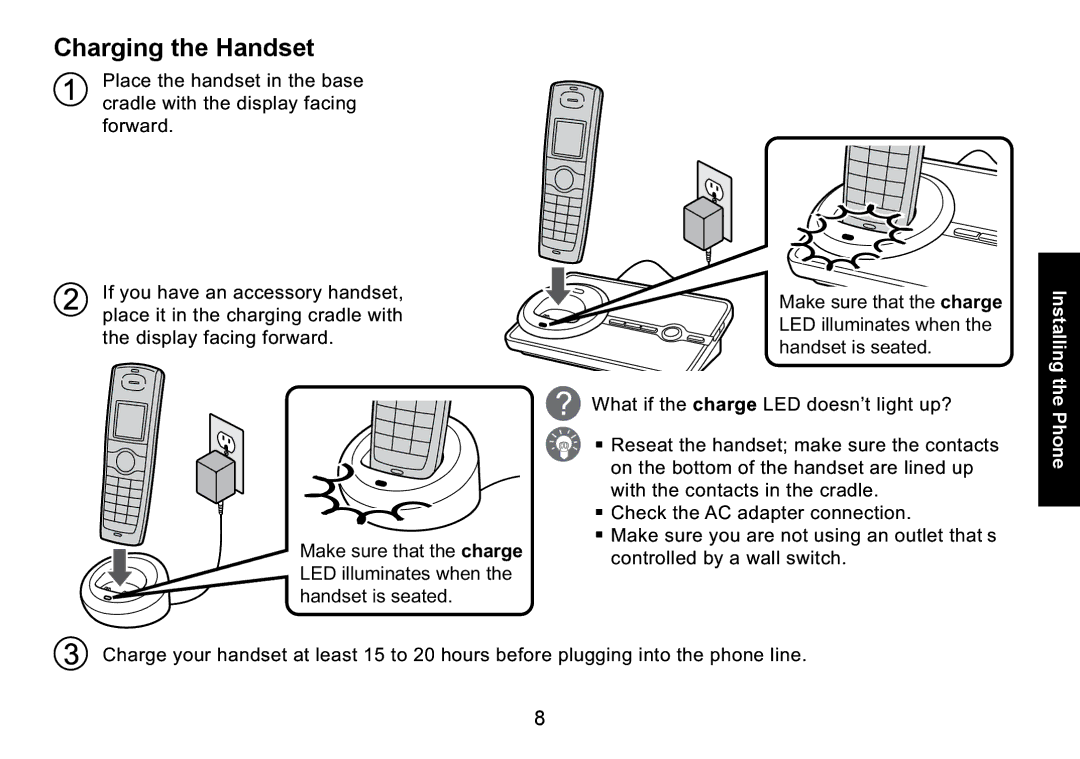 Uniden DECT3080 manual Charging the Handset 