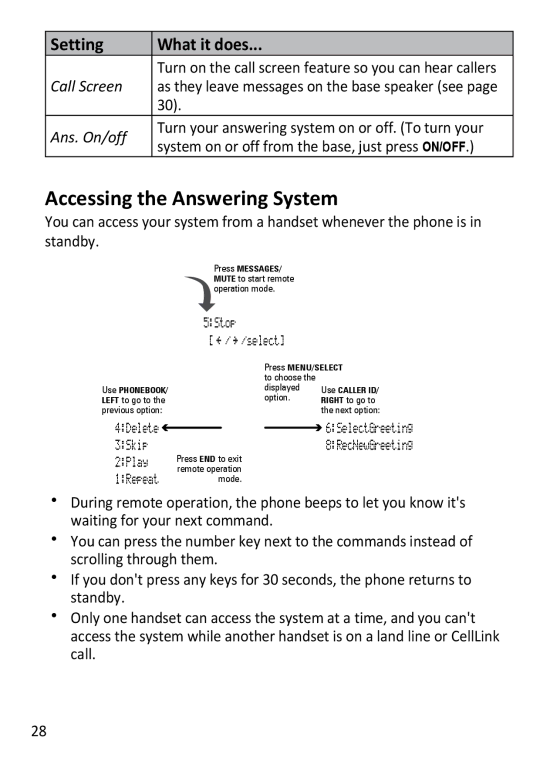 Uniden DECT3181 manual Accessing the Answering System, Call Screen, Ans. On/off 