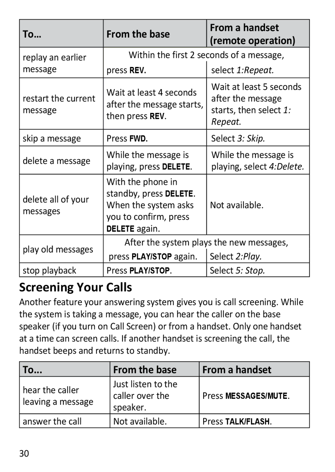 Uniden DECT3181 manual Screening Your Calls, From the base From a handset 