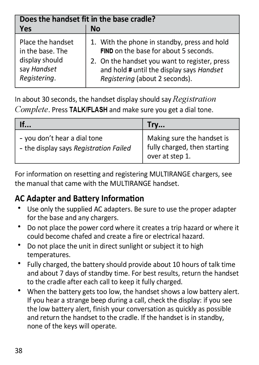 Uniden DECT3181 manual Does the handset fit in the base cradle? Yes, Try, Say Handset, Registering 