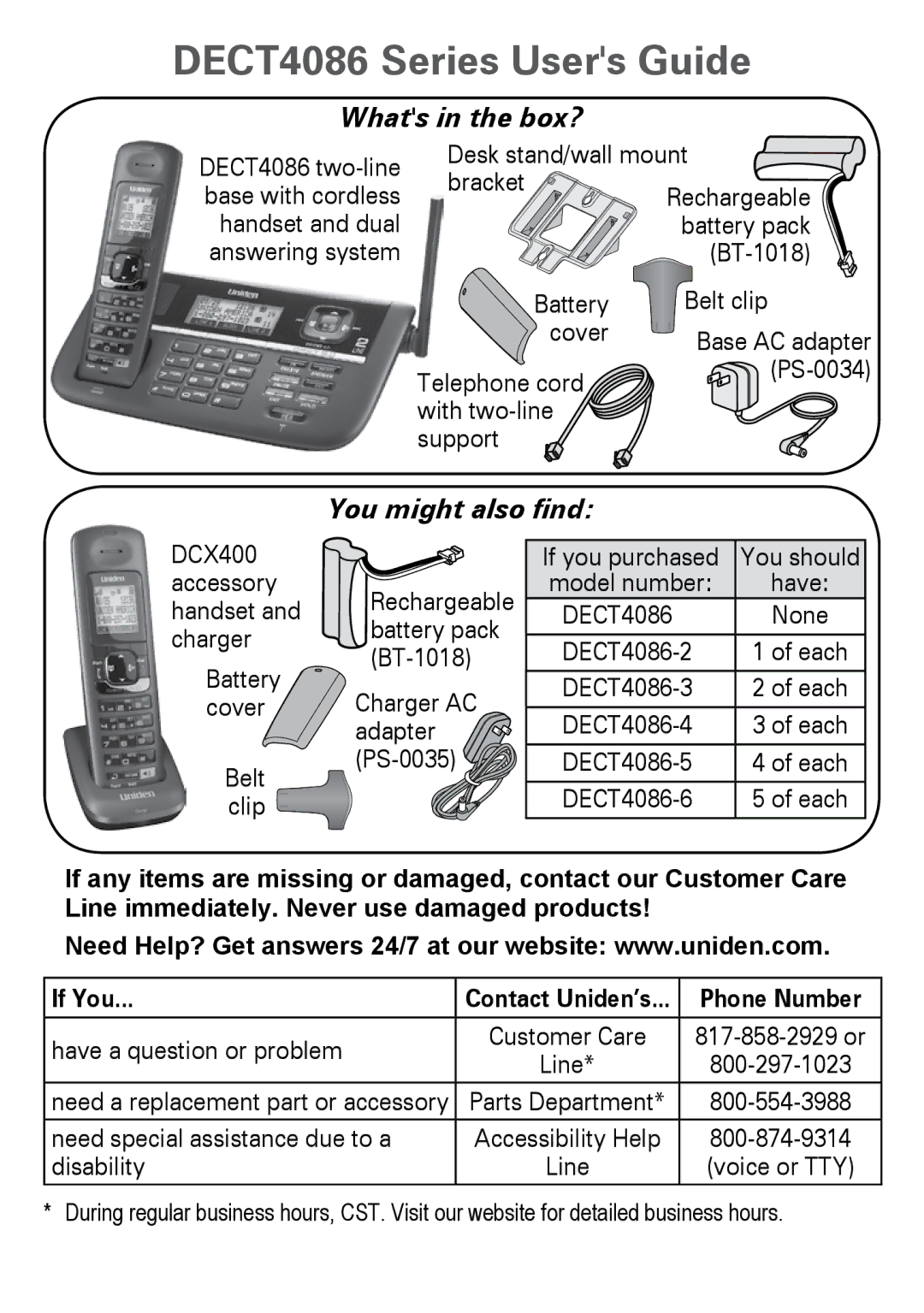 Uniden DECT4086-4, DECT4086-2 manual DECT4086 Series Users Guide, Whats in the box?, You might also find, Phone Number 