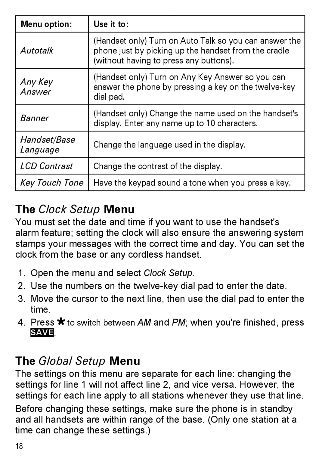 Uniden DECT4086-3, DECT4086-2, DECT4086-4, DECT4086-5 Menu option Use it to, Display. Enter any name up to 10 characters 