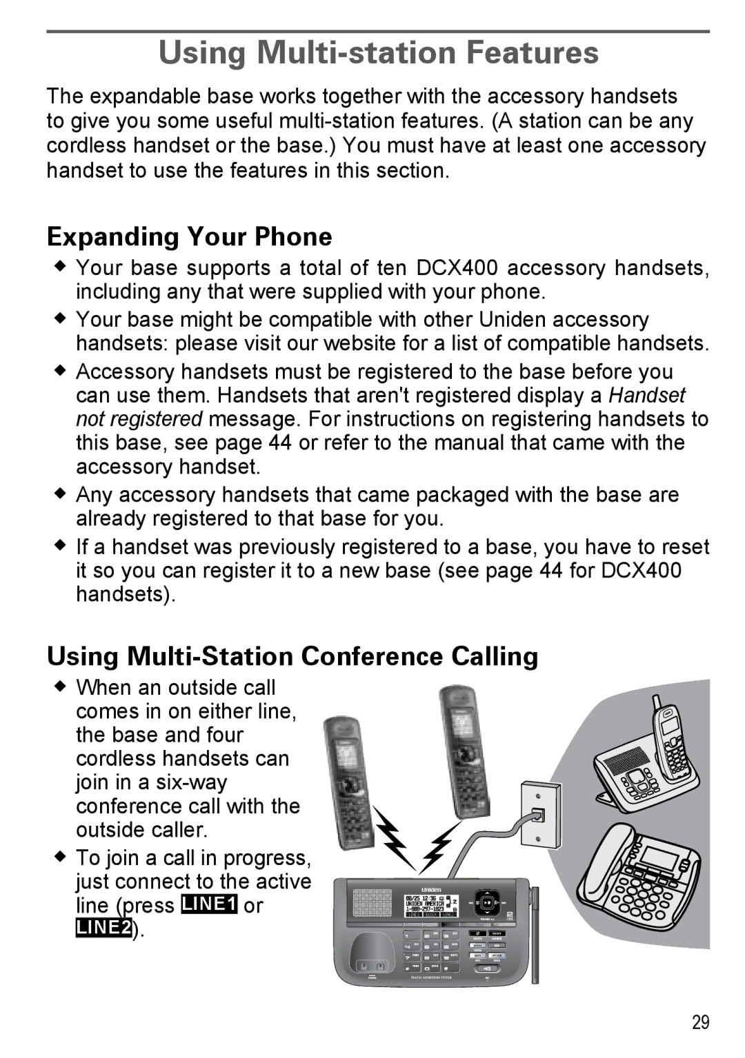 Uniden DECT4086-4, DECT4086-2 Using Multi-station Features, Expanding Your Phone, Using Multi-Station Conference Calling 