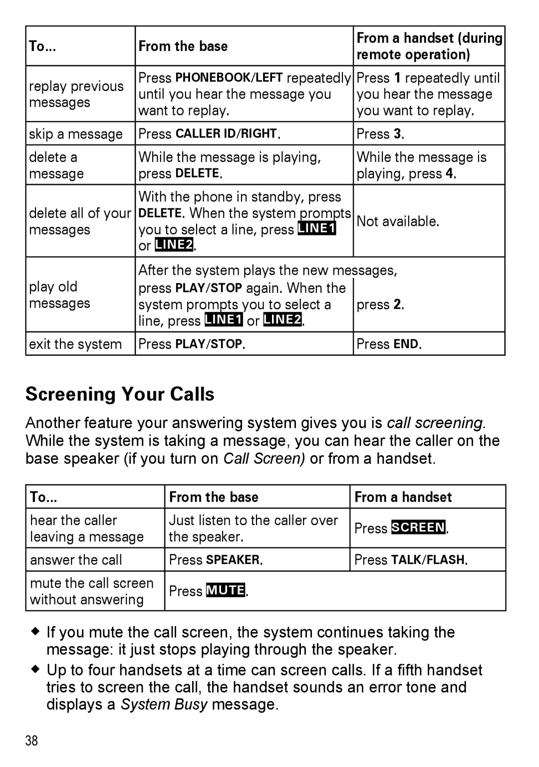 Uniden DECT4086-5, DECT4086-2, DECT4086-4, DECT4086-3, DECT4086-6 manual Screening Your Calls, From the base From a handset 