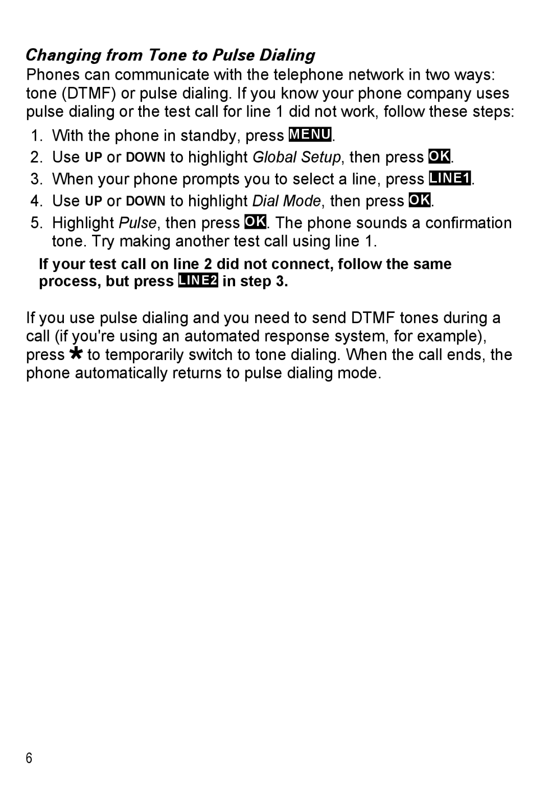 Uniden DECT4086-3, DECT4086-2, DECT4086-4, DECT4086-5, DECT4086-6 manual Changing from Tone to Pulse Dialing 