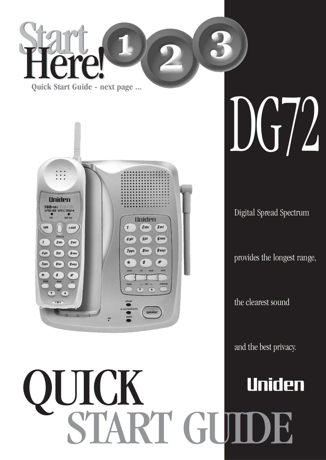 Uniden DG72 quick start 