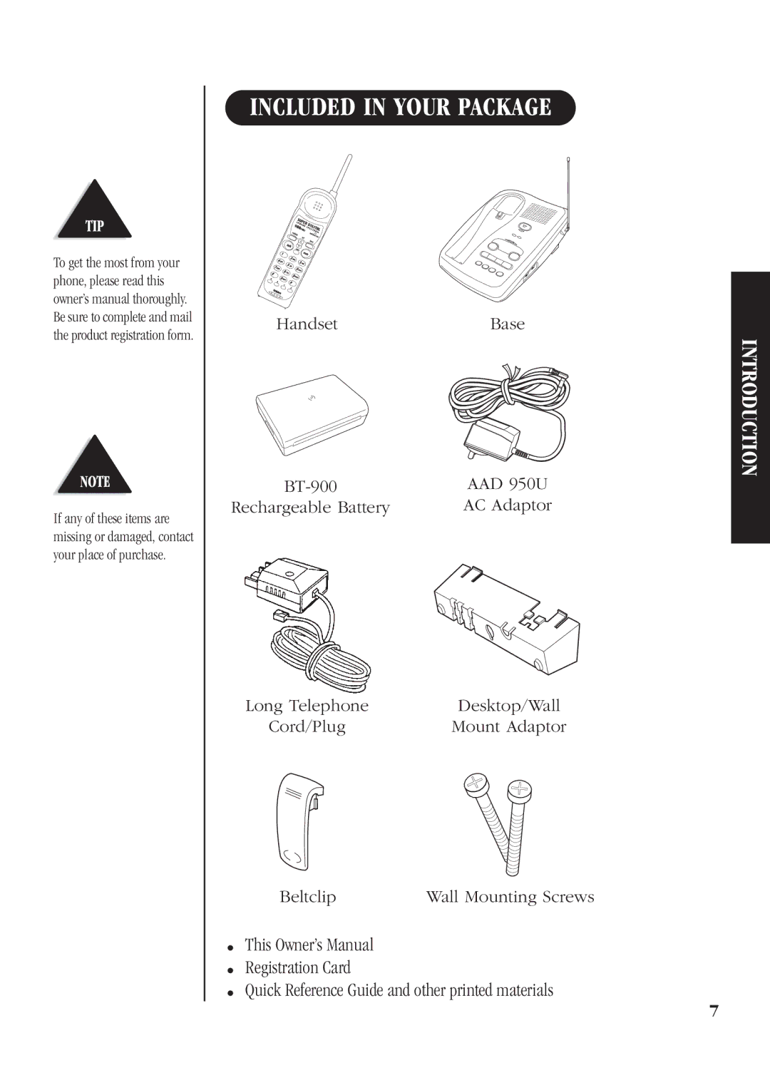 Uniden DGA940 manual Included in Your Package 