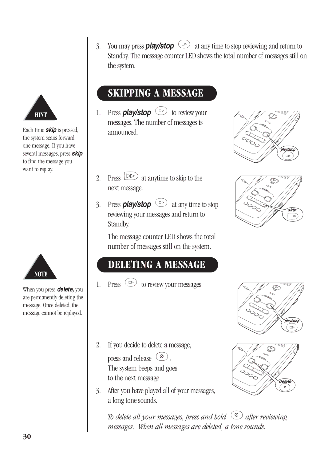 Uniden DGA940 manual Skipping a Message, Deleting a Message 