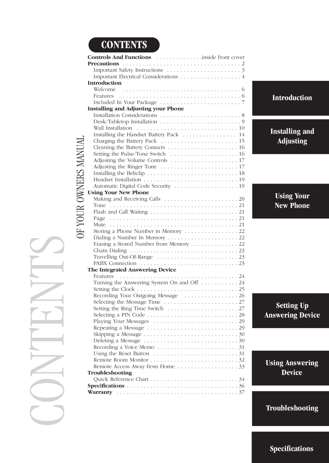 Uniden DGA940 manual Contents 