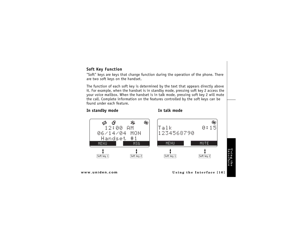 Uniden DMX 776 owner manual Soft Key Function, Standby mode 