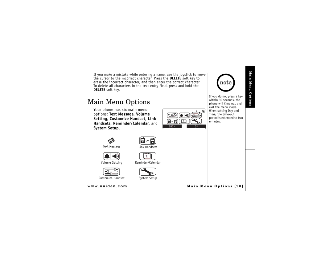 Uniden DMX 776 owner manual Main Menu Options 