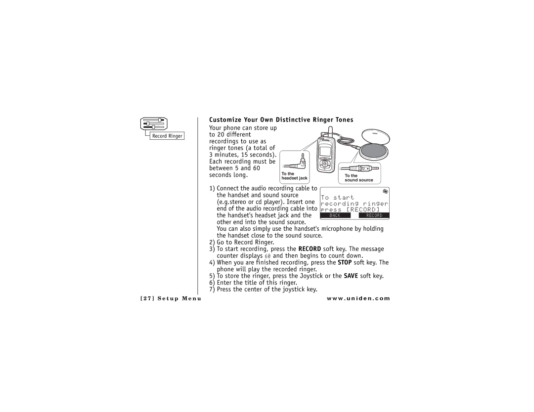 Uniden DMX 776 owner manual Customize Your Own Distinctive Ringer Tones 