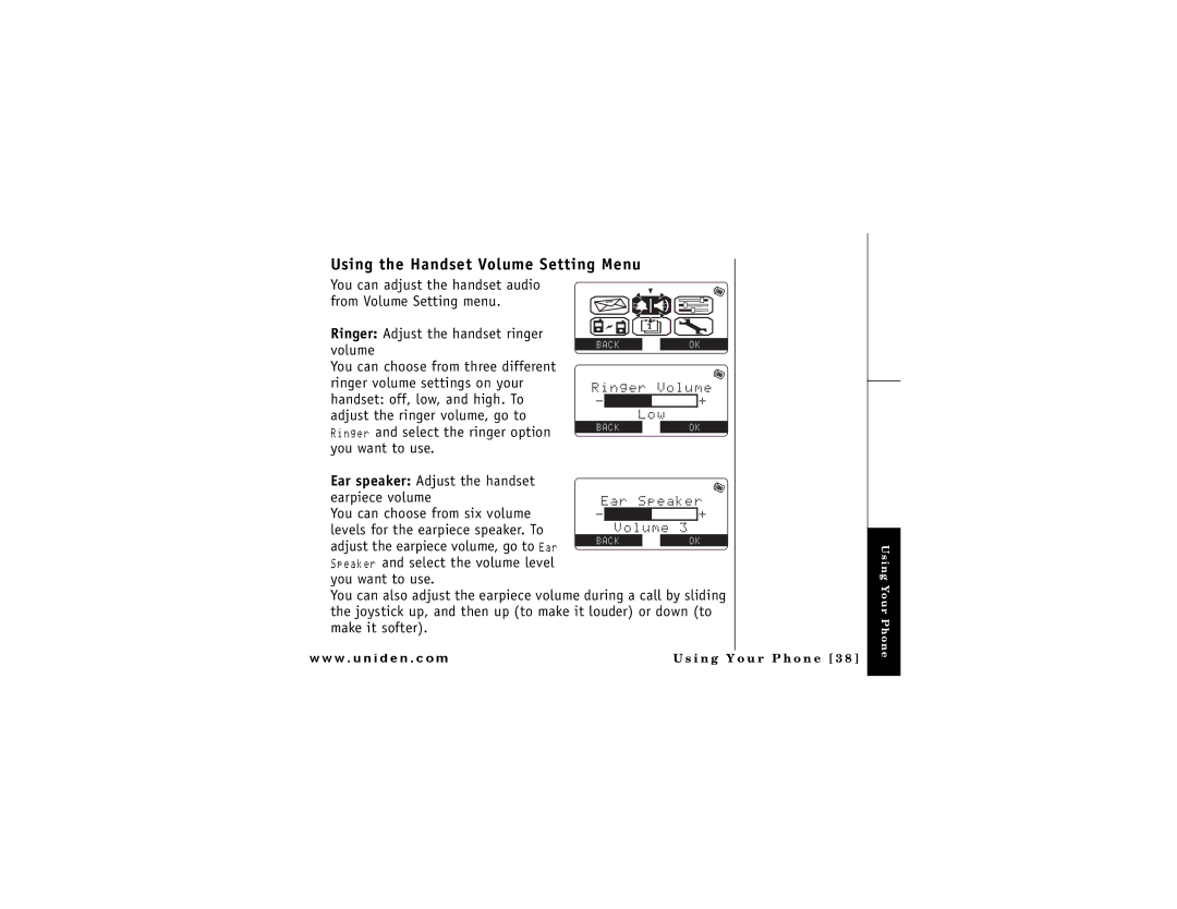 Uniden DMX 776 owner manual Using the Handset Volume Setting Menu 