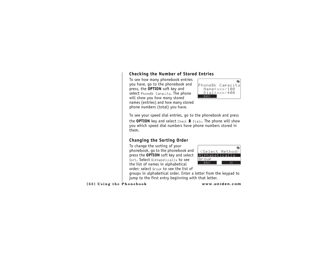 Uniden DMX 776 owner manual Checking the Number of Stored Entries, Changing the Sorting Order 