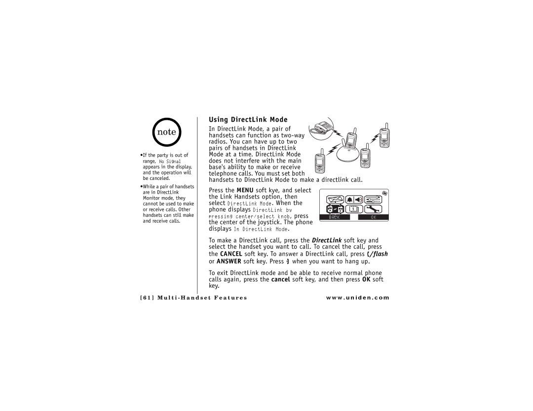 Uniden DMX 776 owner manual Using DirectLink Mode, If the party is out of range 