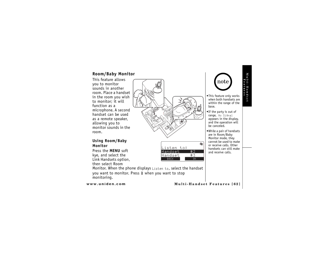 Uniden DMX 776 owner manual Using Room/Baby Monitor 