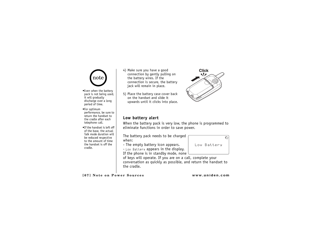 Uniden DMX 776 owner manual Low battery alert 