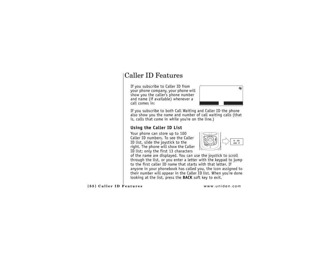 Uniden DMX 778 Series owner manual Caller ID Features, Using the Caller ID List 