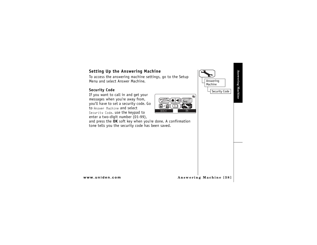 Uniden DMX 778 Series owner manual Setting Up the Answering Machine, Security Code 