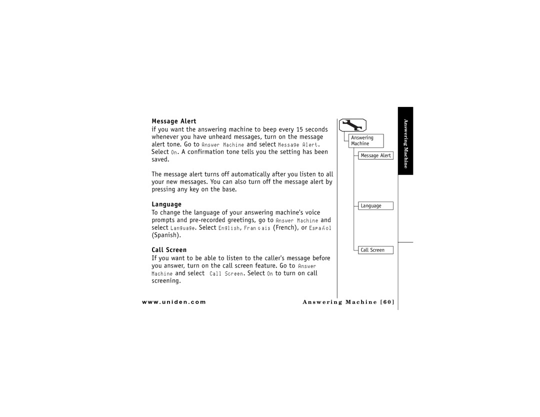 Uniden DMX 778 Series owner manual Message Alert, Call Screen 