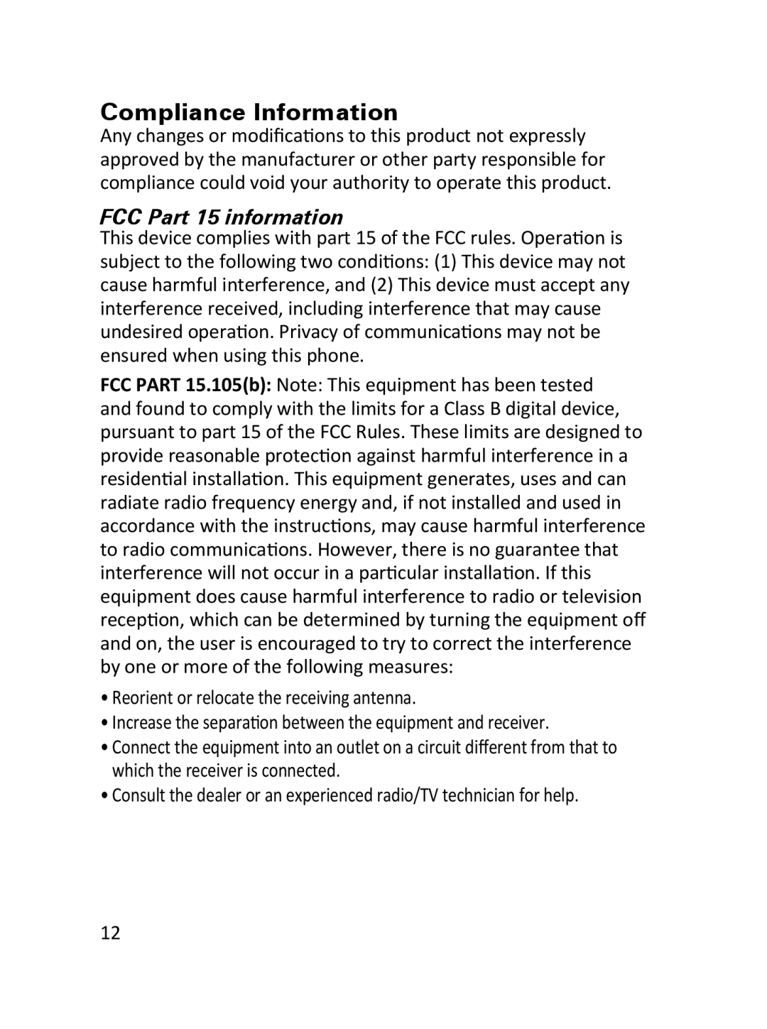 Uniden DRX332 manual Compliance Information, FCC Part 15 information 