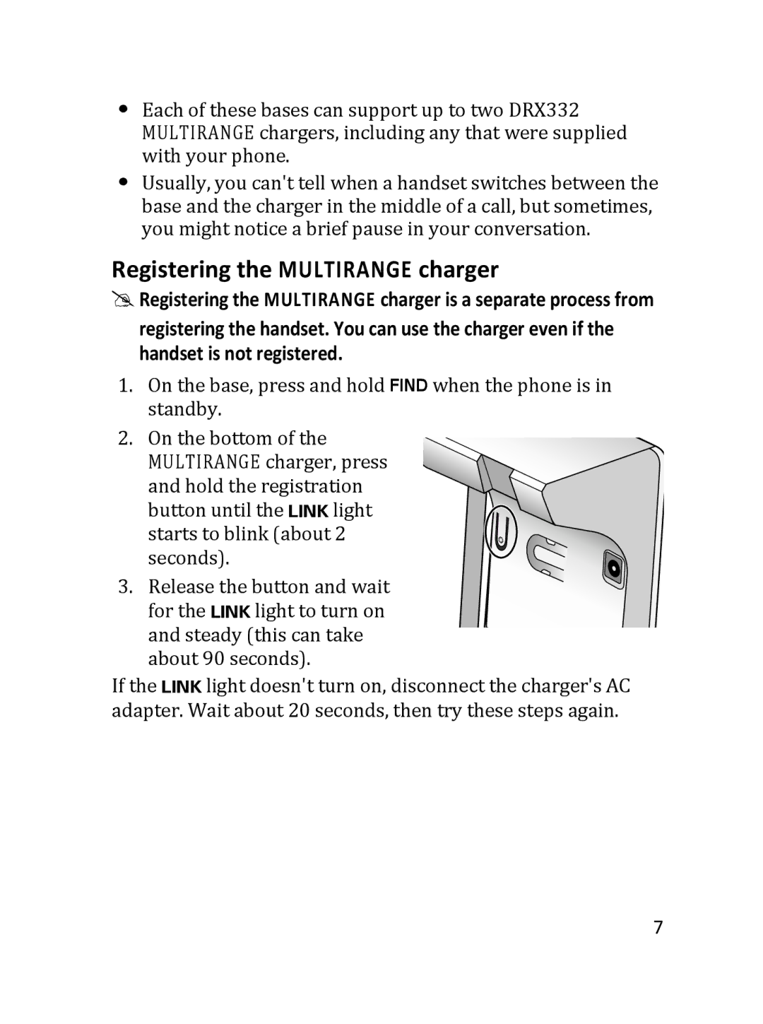 Uniden DRX332 manual Registering the Multirange charger 