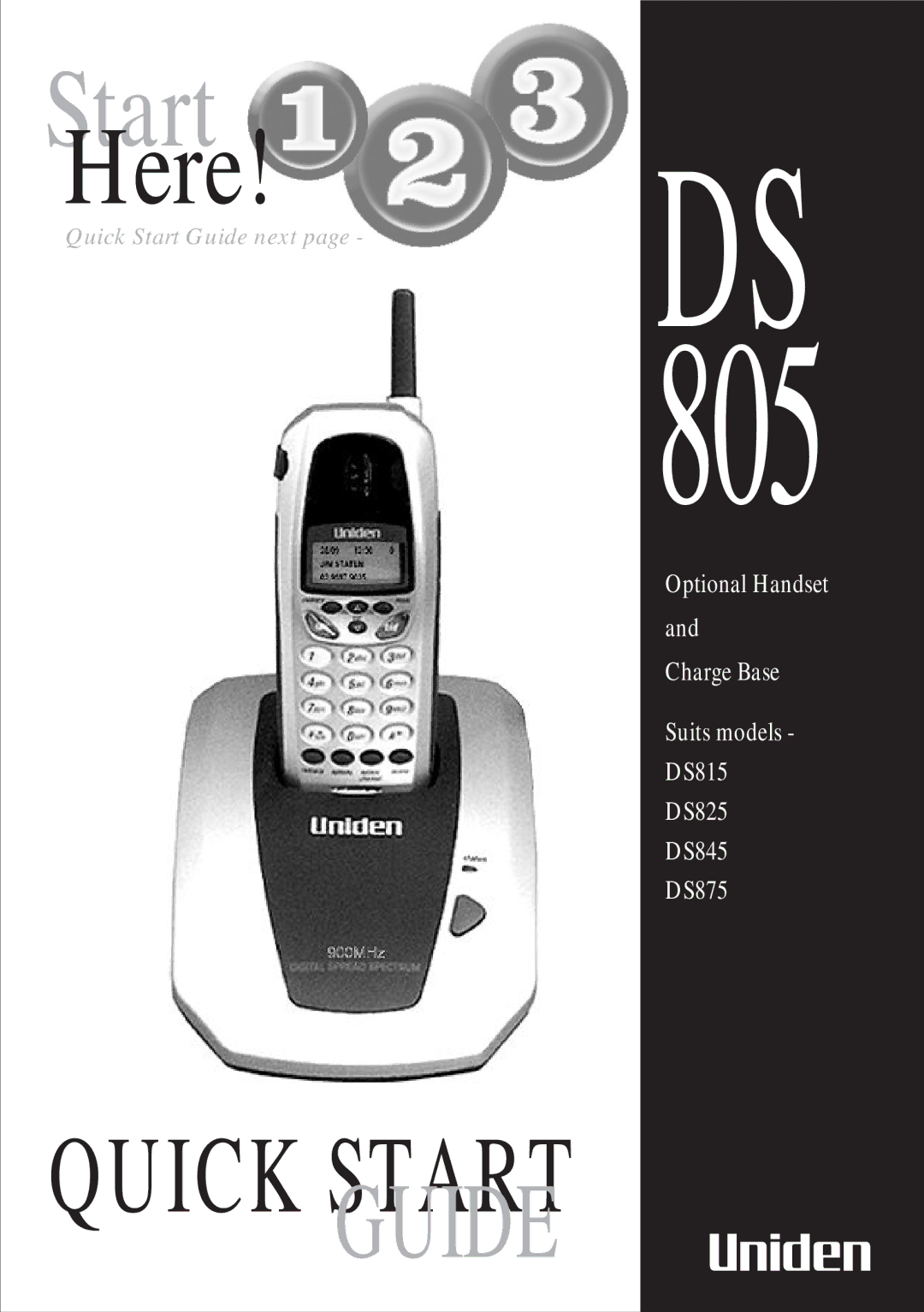 Uniden DS 805 quick start Start 