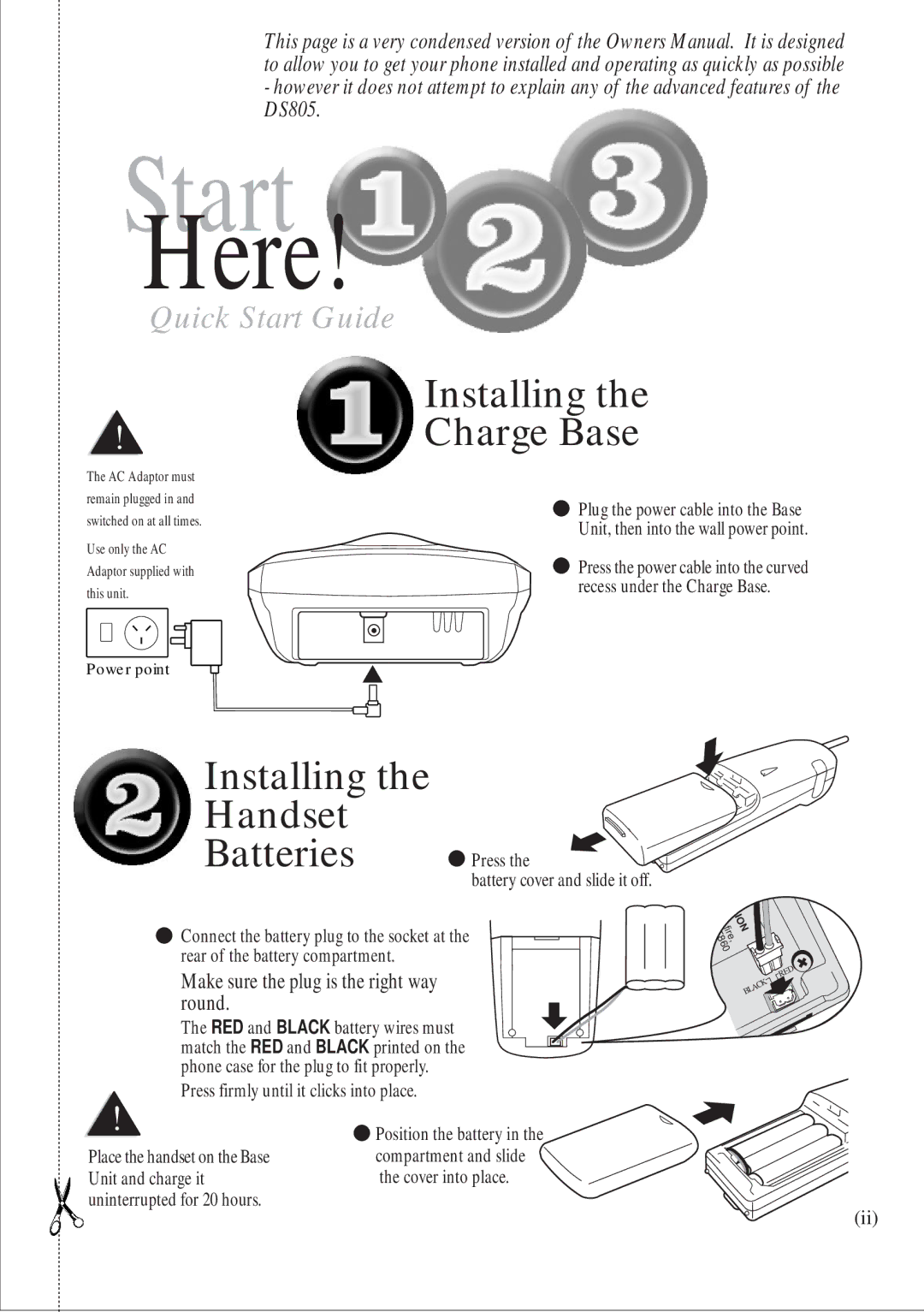 Uniden DS 805 quick start Press firmly until it clicks into place, Place the handset on the Base, Unit and charge it 