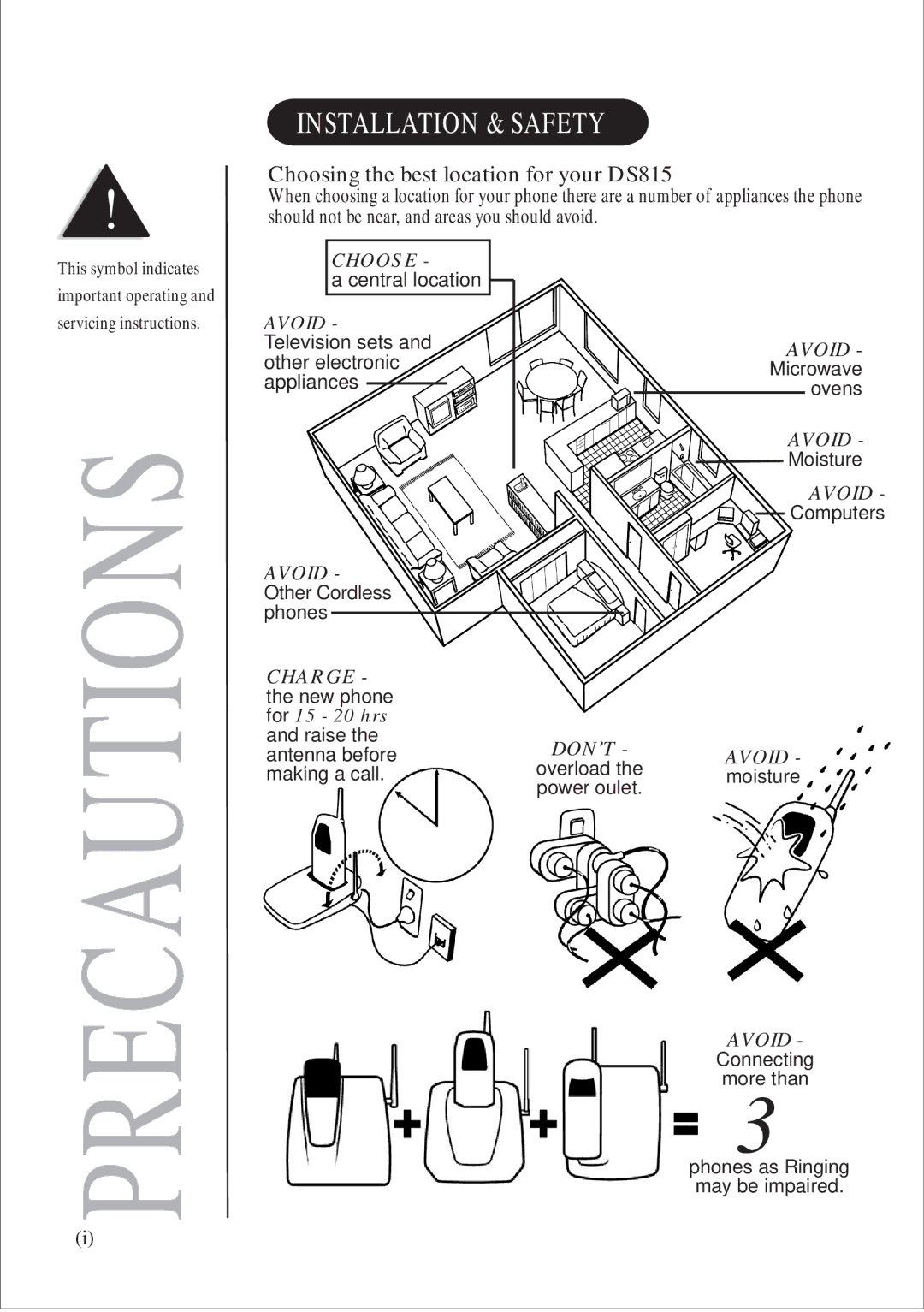 Uniden DS 815 quick start Precautions 