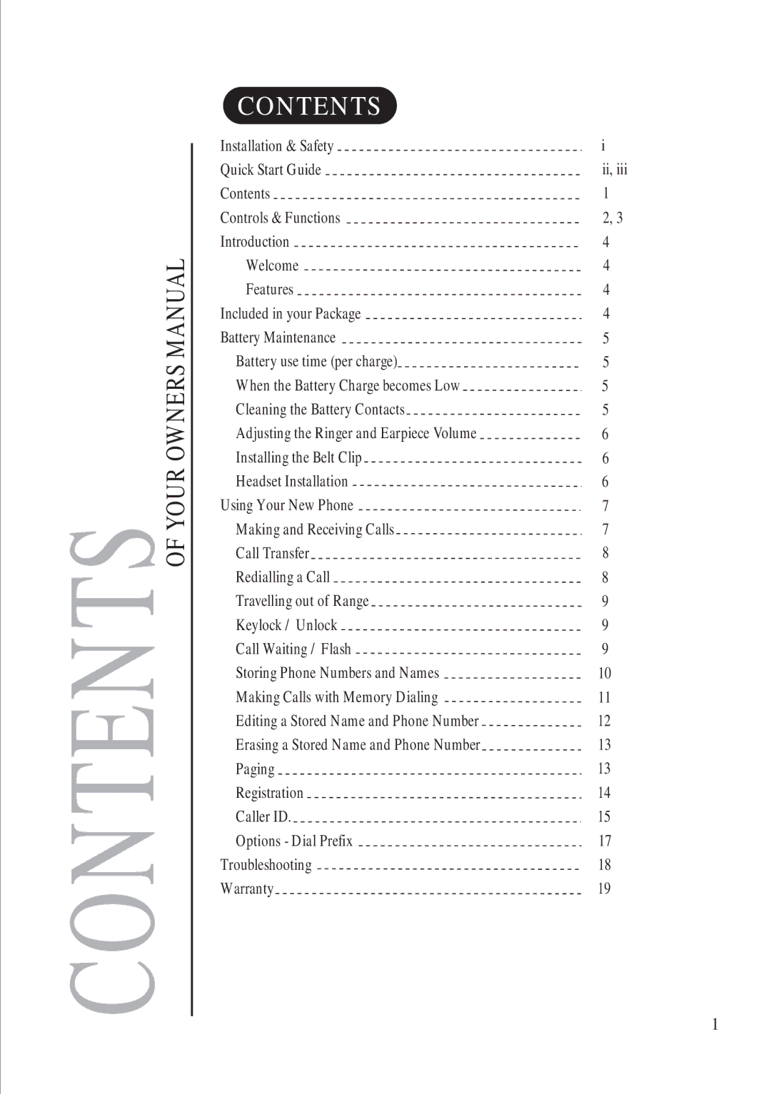 Uniden DS 815 quick start Contents 