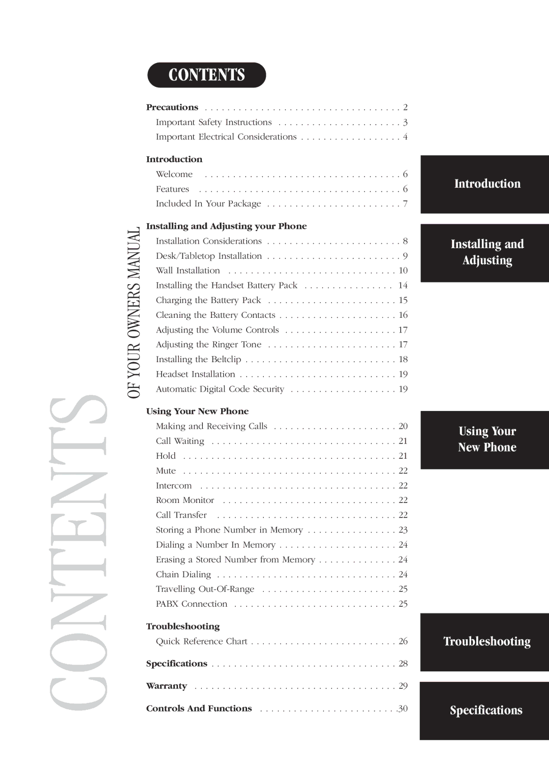 Uniden DS72 manual Contents 