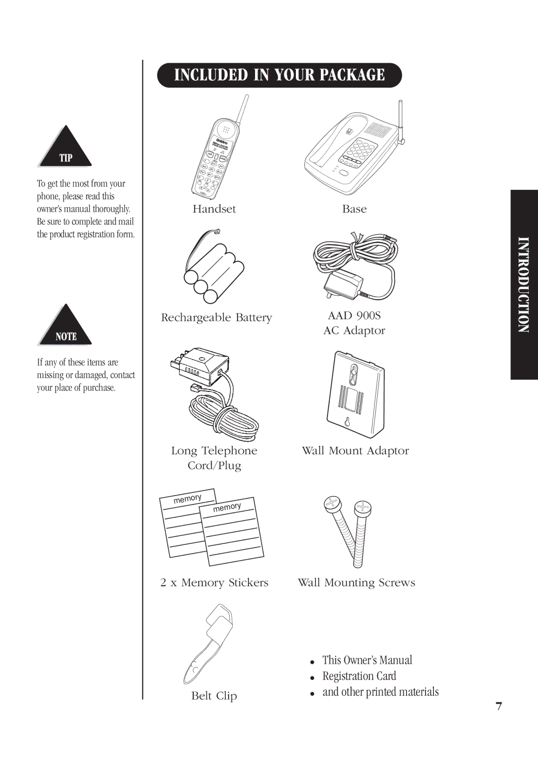 Uniden DS72 manual Included in Your Package 