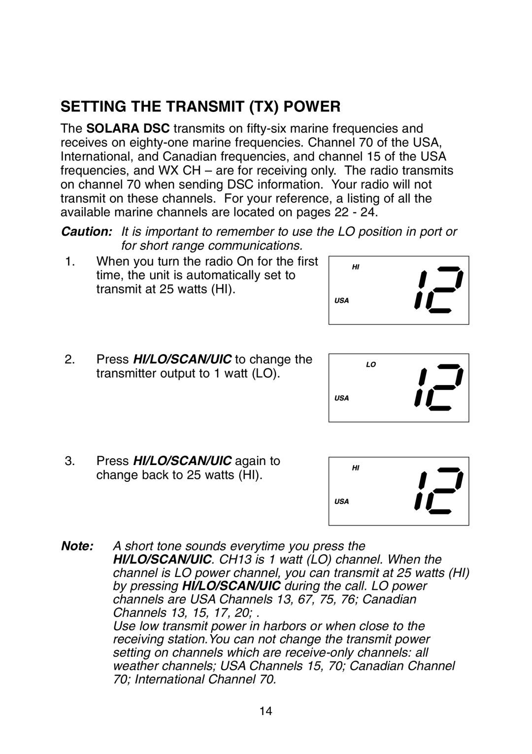 Uniden DSC BK manual Setting the Transmit TX Power 